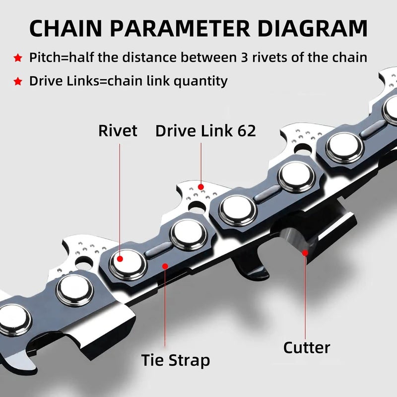 Fifchall 2 Pack 18 Inch Chainsaw Chain 62 Drive Links .050" Gauge, 3/8" Pitch, 18" Replacement Chain Low-Kickback Chainsaw Chains Compatible with Husqvarna, Echo, Poulan, Craftsman and more - Image 4